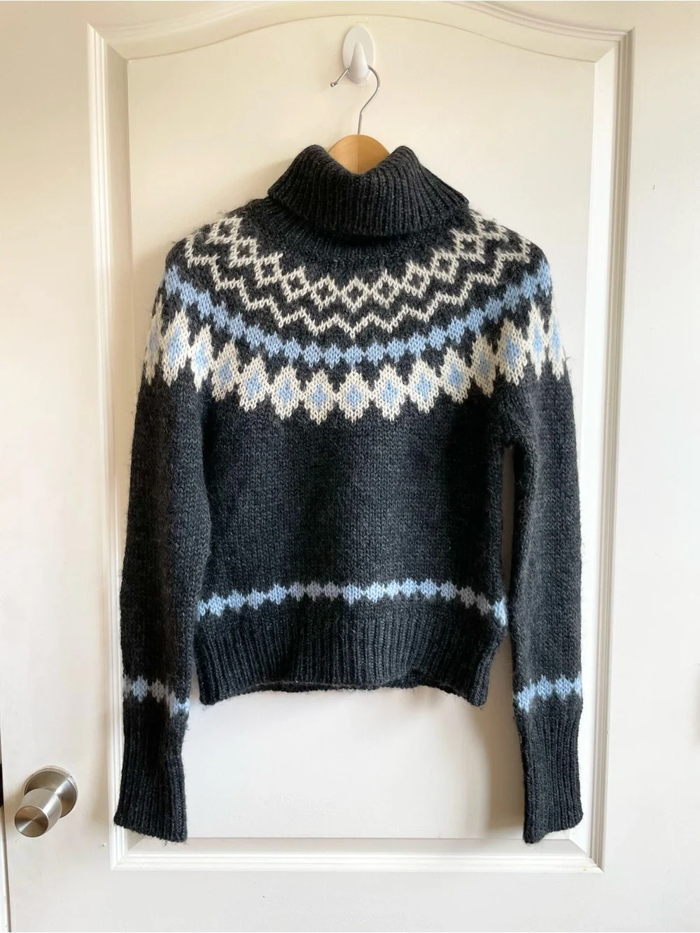 Vtg J.crew Womens M Fuzzy Argyle Turtle Neck Sweater Mohair Wool Preppy Nordic